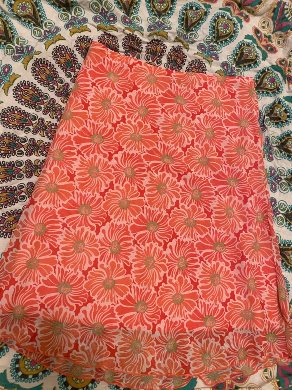 Coral Floral A-Line Skirt